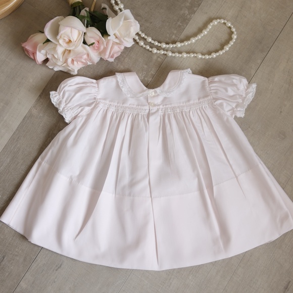 Pink Smocked Dress 3 Months Vintage Feltman Brothers Lace Embroidery Like New - Picture 4 of 5